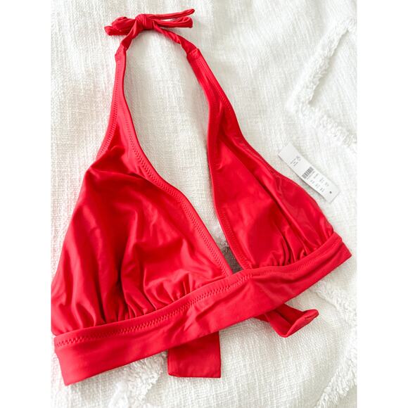 J. Crew | NWT | Halter tie-back bikini top with mesh in Venetian Red | Sz XS - Picture 4 of 9